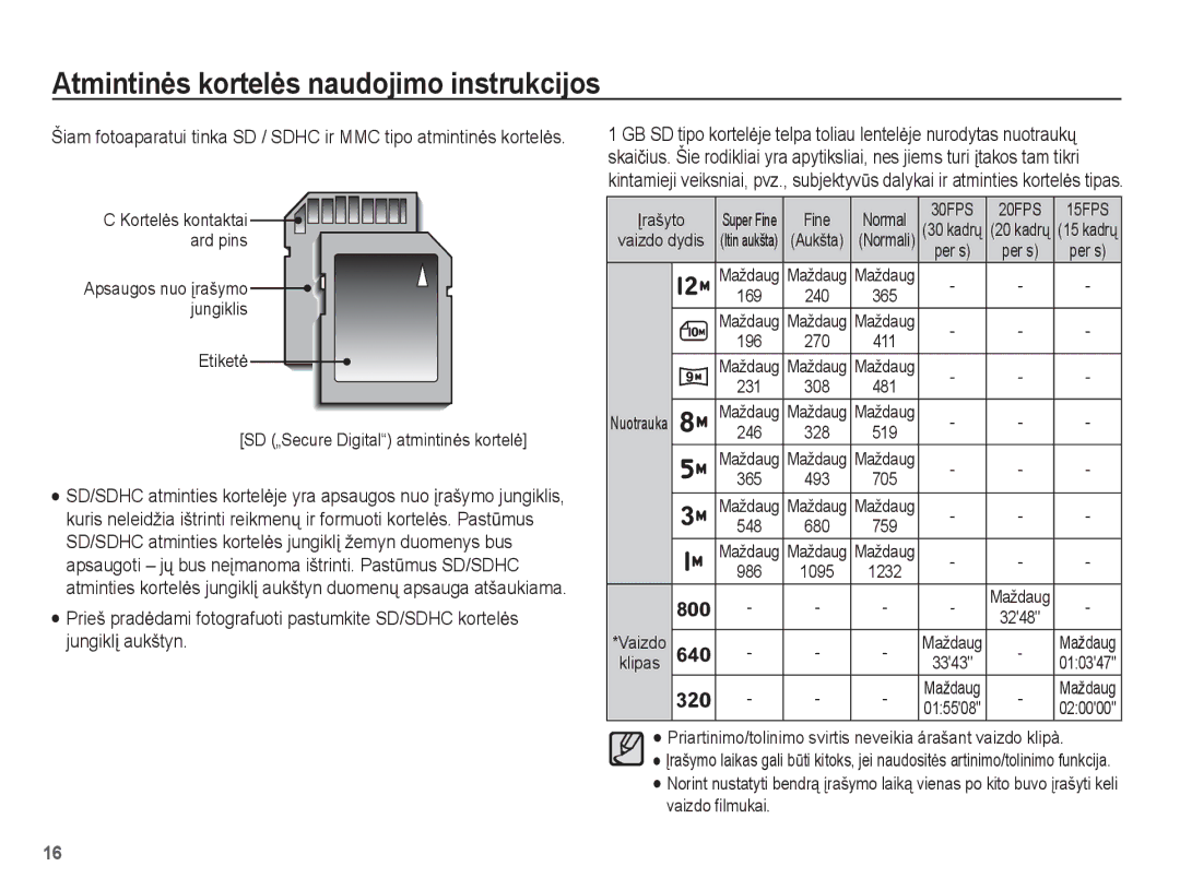 Samsung EC-ST50ZRBP/RU, EC-ST50ZBBP/RU, EC-ST50ZSBP/RU manual Ʋrašyto Vaizdo dydis Nuotrauka Klipas, Per s 