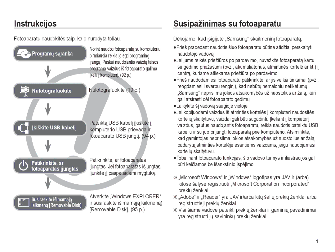 Samsung EC-ST50ZRBP/RU Instrukcijos, Susipažinimas su fotoaparatu, Nufotografuokite 19 p, Patikrinkite, ar fotoaparatas 