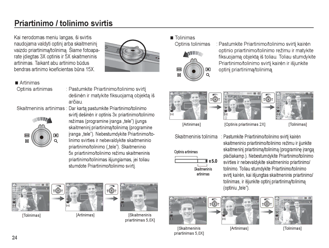 Samsung EC-ST50ZSBP/RU, EC-ST50ZBBP/RU, EC-ST50ZRBP/RU manual Priartinimo / tolinimo svirtis, Skaitmeninis tolinima 