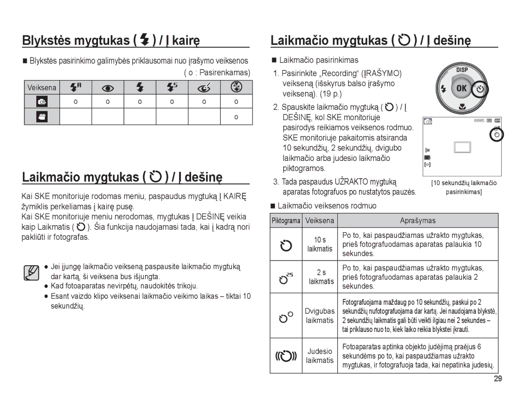 Samsung EC-ST50ZBBP/RU manual Laikmaþio mygtukas / Ʋ dešinĊ, Laikmaþio pasirinkimas, Tada paspaudus Užrakto mygtuką 