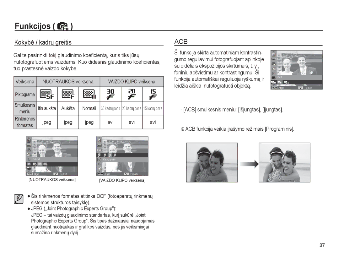 Samsung EC-ST50ZRBP/RU, EC-ST50ZBBP/RU, EC-ST50ZSBP/RU Kokybơ / kadrǐ greitis, Veiksena Nuotraukos veiksena, Piktograma 