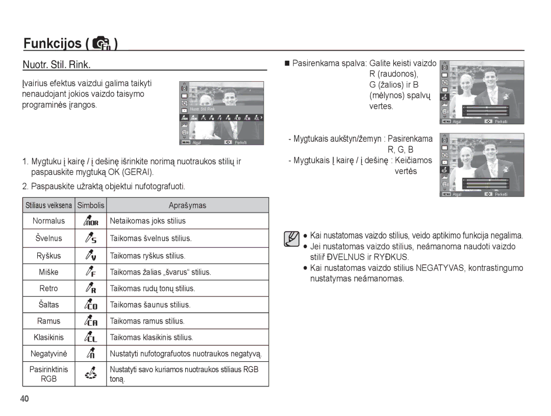 Samsung EC-ST50ZRBP/RU, EC-ST50ZBBP/RU, EC-ST50ZSBP/RU manual Nuotr. Stil. Rink, Paspauskite užraktą objektui nufotografuoti 