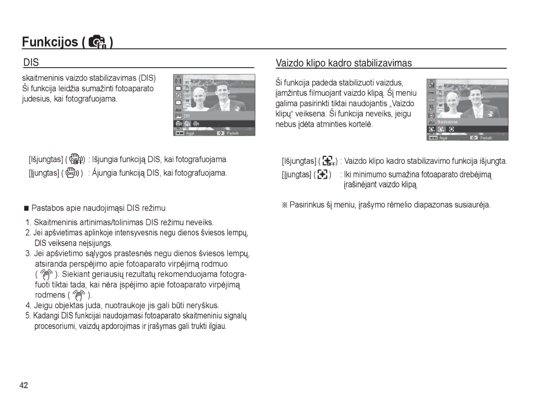 Samsung EC-ST50ZSBP/RU manual Vaizdo klipo kadro stabilizavimas, Ši funkcija padeda stabilizuoti vaizdus, Ʋjungtas 