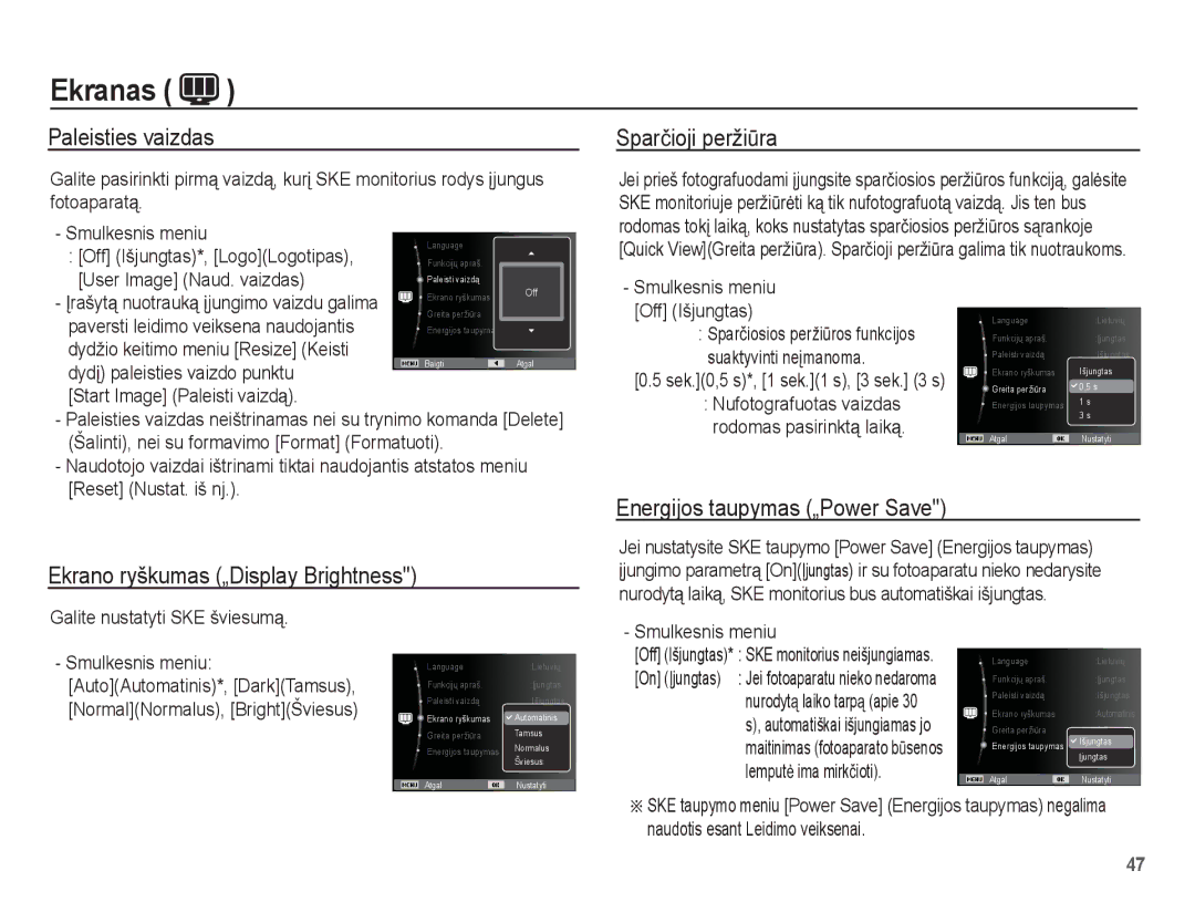 Samsung EC-ST50ZBBP/RU, EC-ST50ZSBP/RU, EC-ST50ZRBP/RU manual Paleisties vaizdas, Sparþioji peržiǌra 