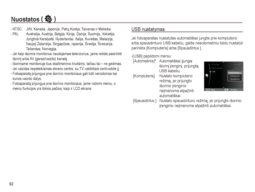 Samsung EC-ST50ZRBP/RU, EC-ST50ZBBP/RU, EC-ST50ZSBP/RU manual USB nustatymas 