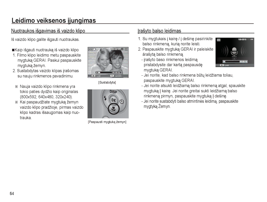 Samsung EC-ST50ZSBP/RU, EC-ST50ZBBP/RU, EC-ST50ZRBP/RU manual Nuotraukos išgavimas iš vaizdo klipo, Ʋrašyto balso leidimas 