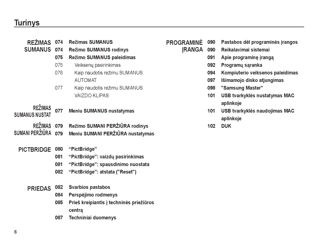 Samsung EC-ST50ZSBP/RU, EC-ST50ZBBP/RU, EC-ST50ZRBP/RU manual Veiksenǐ pasirinkimas 076 Kaip naudotis režimu Sumanus 