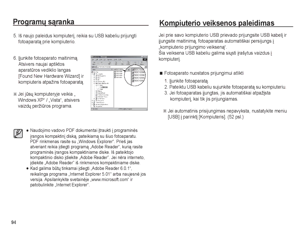 Samsung EC-ST50ZRBP/RU, EC-ST50ZBBP/RU, EC-ST50ZSBP/RU manual Kompiuterio veiksenos paleidimas 