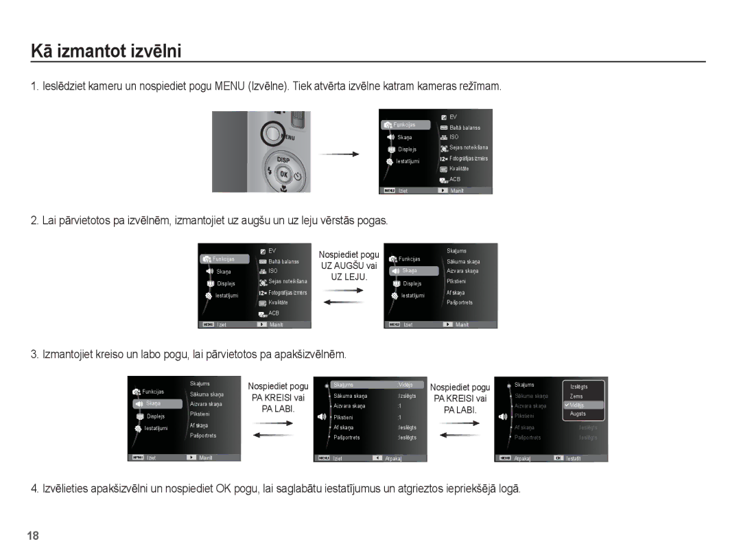 Samsung EC-ST50ZSBP/RU, EC-ST50ZBBP/RU, EC-ST50ZRBP/RU manual KƗ izmantot izvƝlni, UZ Leju 