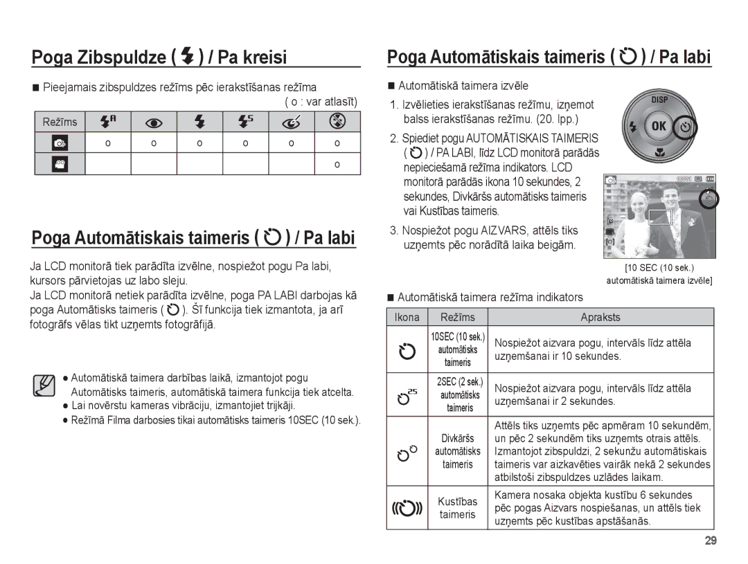 Samsung EC-ST50ZBBP/RU manual AutomƗtiskƗ taimera izvƝle, Vai KustƯbas taimeris, AutomƗtiskƗ taimera režƯma indikators 