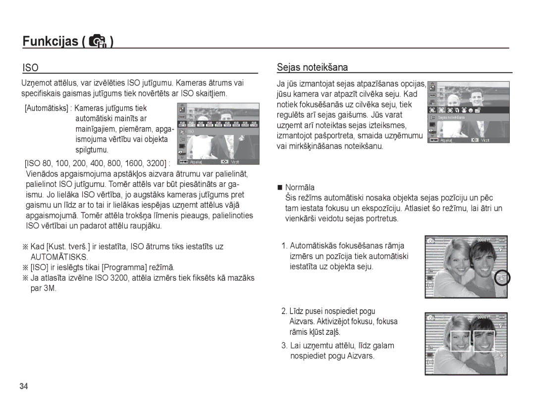 Samsung EC-ST50ZRBP/RU manual Sejas noteikšana, AutomƗtisks Kameras jutƯgums tiek AutomƗtiski mainƯts ar, Spilgtumu 