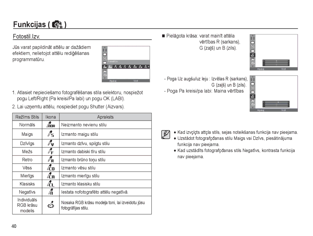 Samsung EC-ST50ZRBP/RU, EC-ST50ZBBP/RU, EC-ST50ZSBP/RU Fotostil.Izv, Lai uzƼemtu attƝlu, nospiediet pogu Shutter Aizvars 