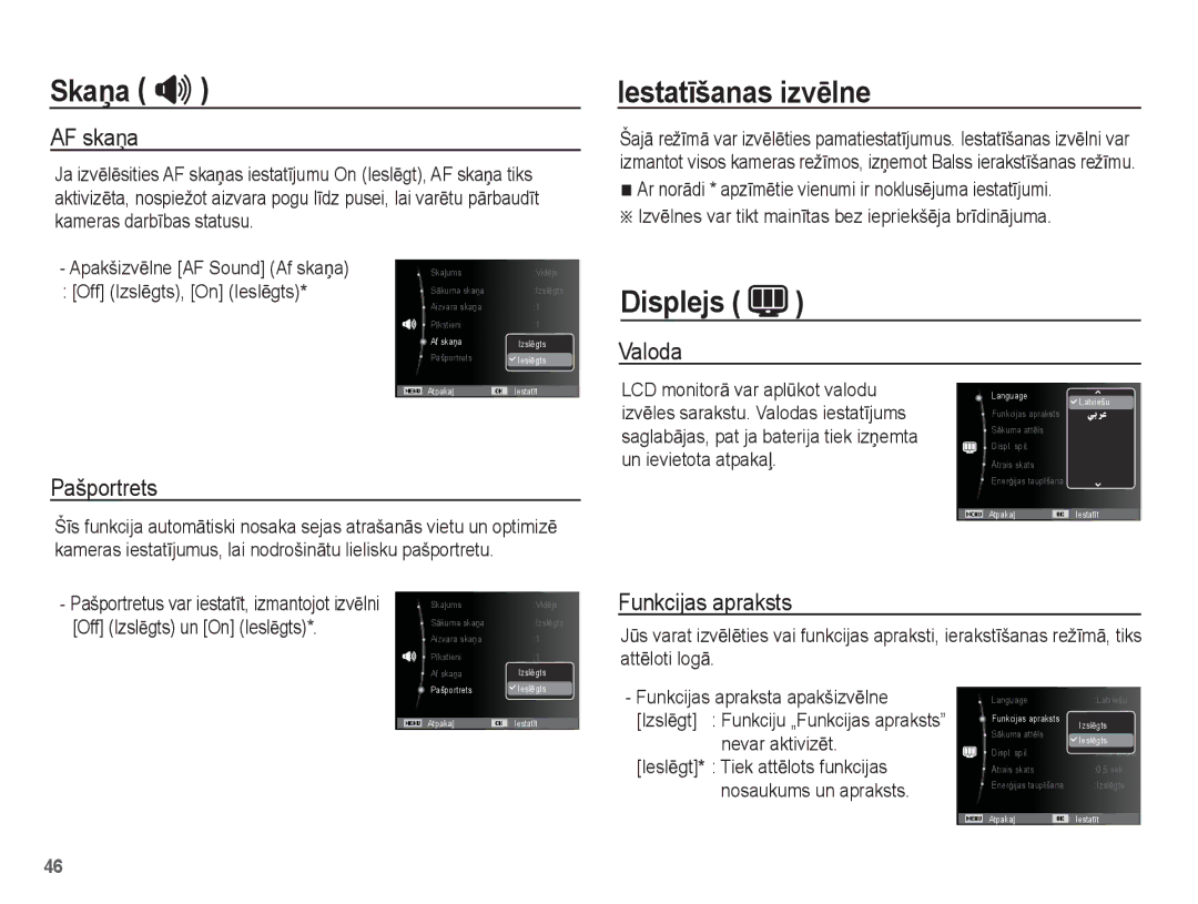 Samsung EC-ST50ZRBP/RU, EC-ST50ZBBP/RU, EC-ST50ZSBP/RU manual IestatƯšanas izvƝlne, Displejs 