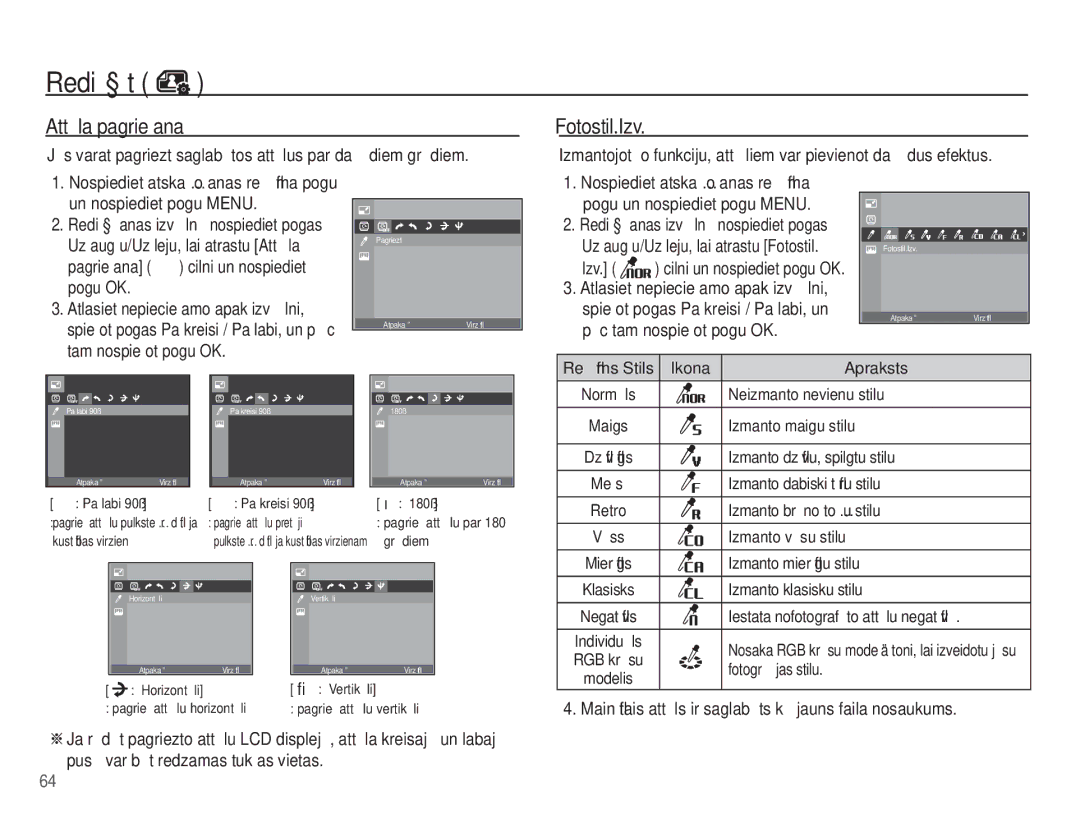 Samsung EC-ST50ZRBP/RU, EC-ST50ZBBP/RU manual AttƝla pagriešana, Jǌs varat pagriezt saglabƗtos attƝlus par dažƗdiem grƗdiem 