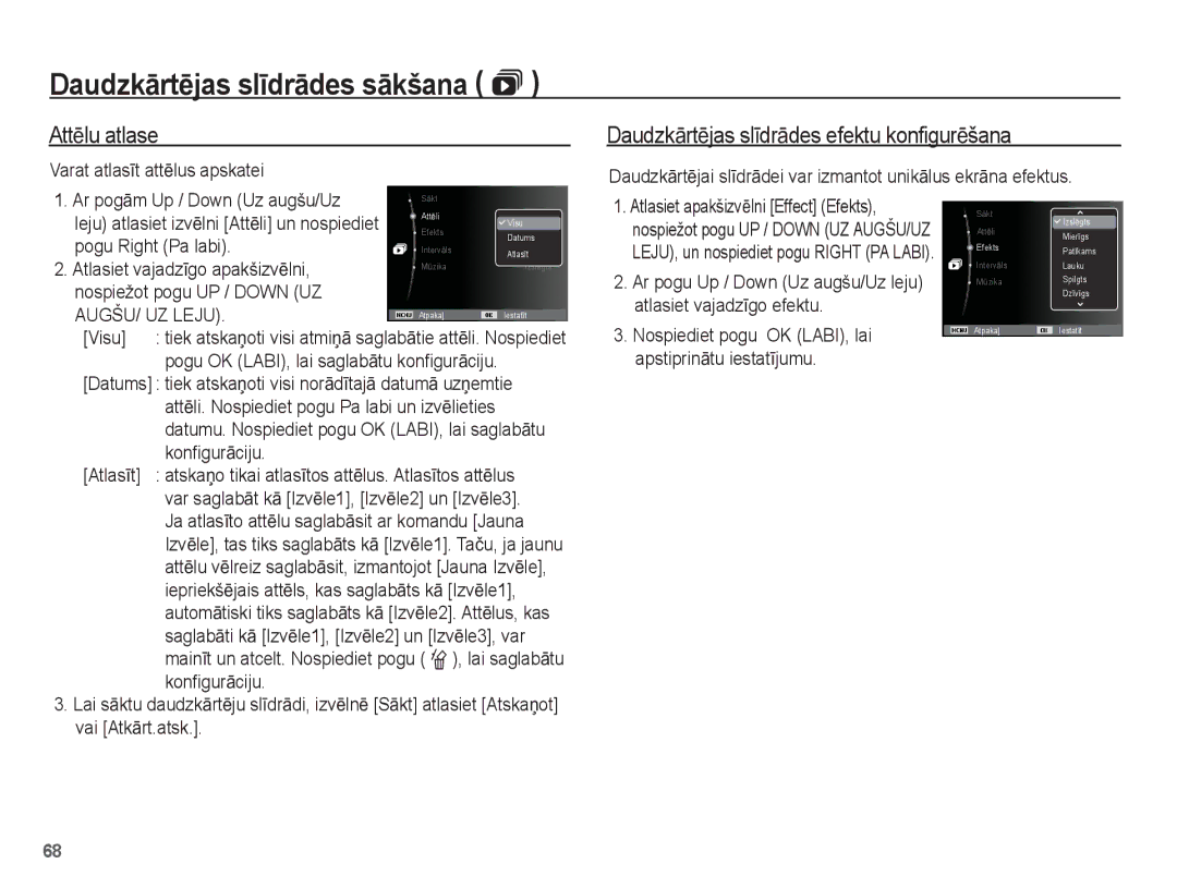 Samsung EC-ST50ZBBP/RU, EC-ST50ZSBP/RU, EC-ST50ZRBP/RU manual AttƝlu atlase, DaudzkƗrtƝjas slƯdrƗdes efektu konfigurƝšana 