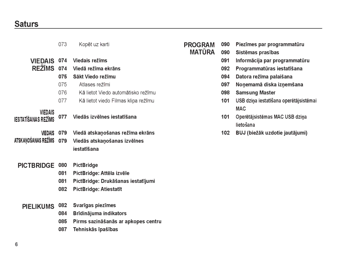 Samsung EC-ST50ZSBP/RU, EC-ST50ZBBP/RU, EC-ST50ZRBP/RU manual Pictbridge Pielikums, 073 KopƝt uz karti 