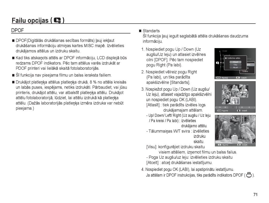 Samsung EC-ST50ZBBP/RU manual ŠƯ funkcija nav pieejama filmu un balss ieraksta failiem, Cilni DPOF. PƝc tam nospiediet 