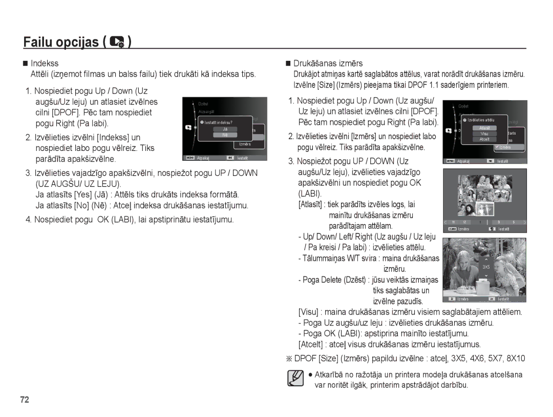 Samsung EC-ST50ZSBP/RU, EC-ST50ZBBP/RU ParƗdƯtajam attƝlam, IzmƝru, Poga Uz augšu/uz leju izvƝlieties drukƗšanas izmƝru 