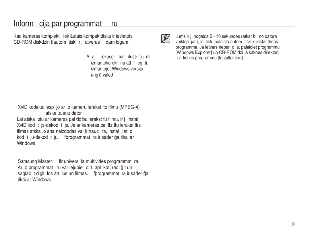 Samsung EC-ST50ZRBP/RU, EC-ST50ZBBP/RU, EC-ST50ZSBP/RU manual InformƗcija par programmatǌru 