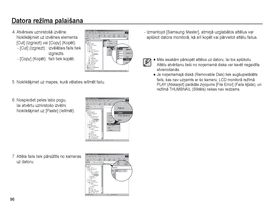 Samsung EC-ST50ZSBP/RU, EC-ST50ZBBP/RU manual Cut Izgriezt vai Copy KopƝt, AttƝla fails tiek pƗrsǌtƯts no kameras uz datoru 