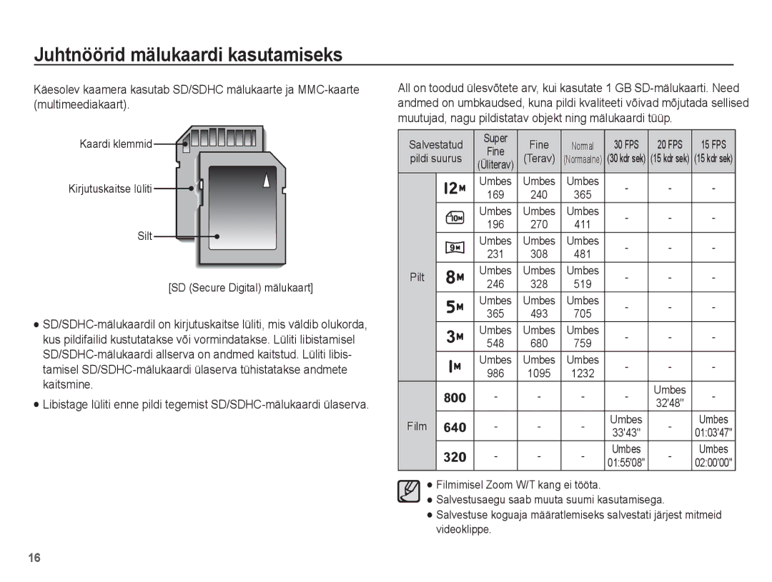 Samsung EC-ST50ZRBP/RU, EC-ST50ZBBP/RU, EC-ST50ZSBP/RU manual Salvestatud, Pildi suurus, Pilt 