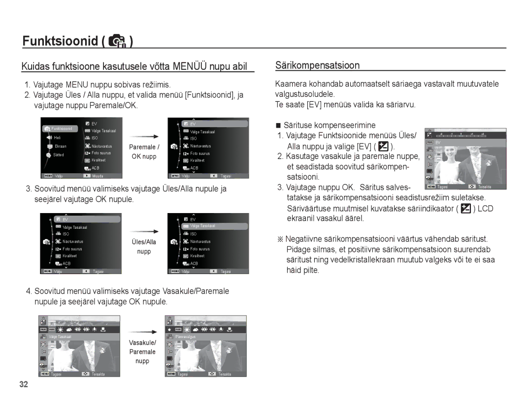 Samsung EC-ST50ZBBP/RU manual Särikompensatsioon, Ekraanil vasakul äärel, Säriväärtuse muutmisel kuvatakse säriindikaator 