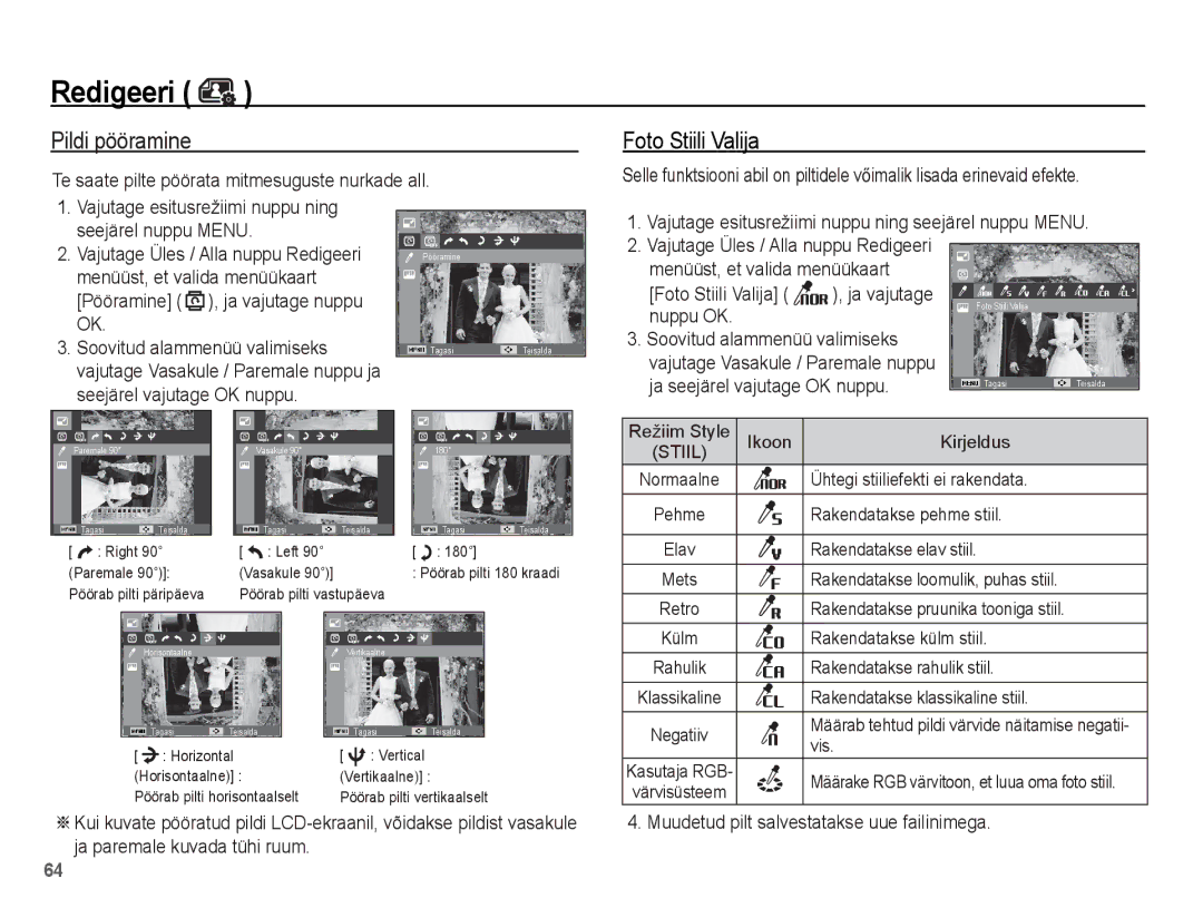 Samsung EC-ST50ZRBP/RU Pildi pööramine, Te saate pilte pöörata mitmesuguste nurkade all, Ja seejärel vajutage OK nuppu 