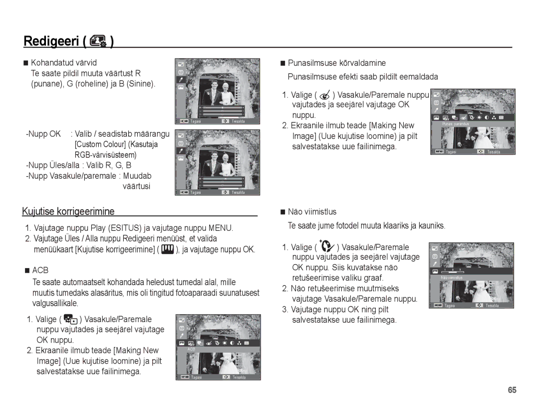 Samsung EC-ST50ZBBP/RU manual Kohandatud värvid, Nupp Üles/alla Valib R, G, B, Vajutades ja seejärel vajutage OK Nuppu 