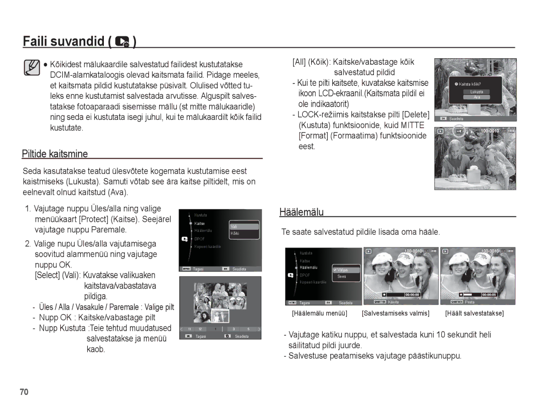 Samsung EC-ST50ZRBP/RU, EC-ST50ZBBP/RU, EC-ST50ZSBP/RU manual Piltide kaitsmine, Häälemälu 