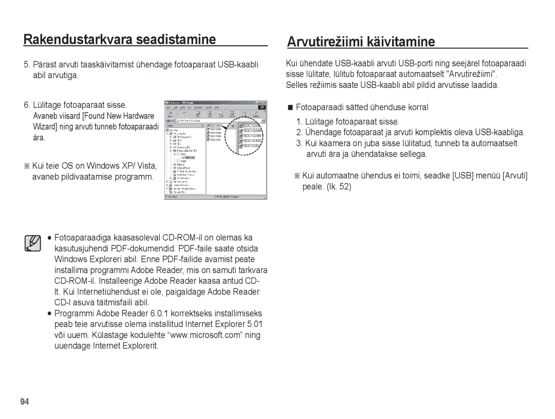 Samsung EC-ST50ZRBP/RU manual Arvutirežiimi käivitamine, Ühendage fotoaparaat ja arvuti komplektis oleva USB-kaabliga 