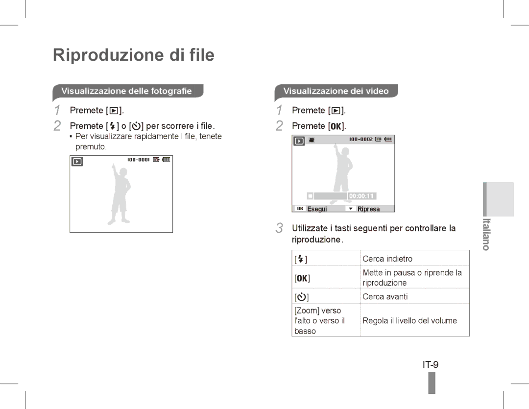 Samsung EC-ST50ZABA/RU manual Riproduzione di file, IT-9, Visualizzazione delle fotografie, Premete Per scorrere i file 