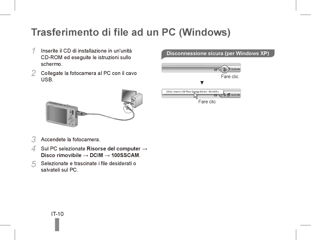 Samsung EC-ST50ZABA/E3, EC-ST50ZUBP/FR Trasferimento di file ad un PC Windows, IT-10, Disco rimovibile → Dcim → 100SSCAM 