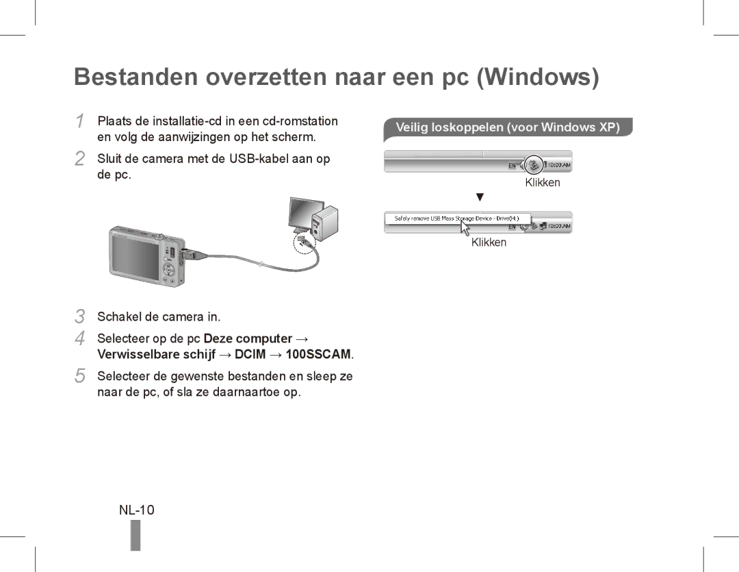 Samsung EC-ST50ZRBA/IT, EC-ST50ZUBP/FR Bestanden overzetten naar een pc Windows, NL-10, Veilig loskoppelen voor Windows XP 