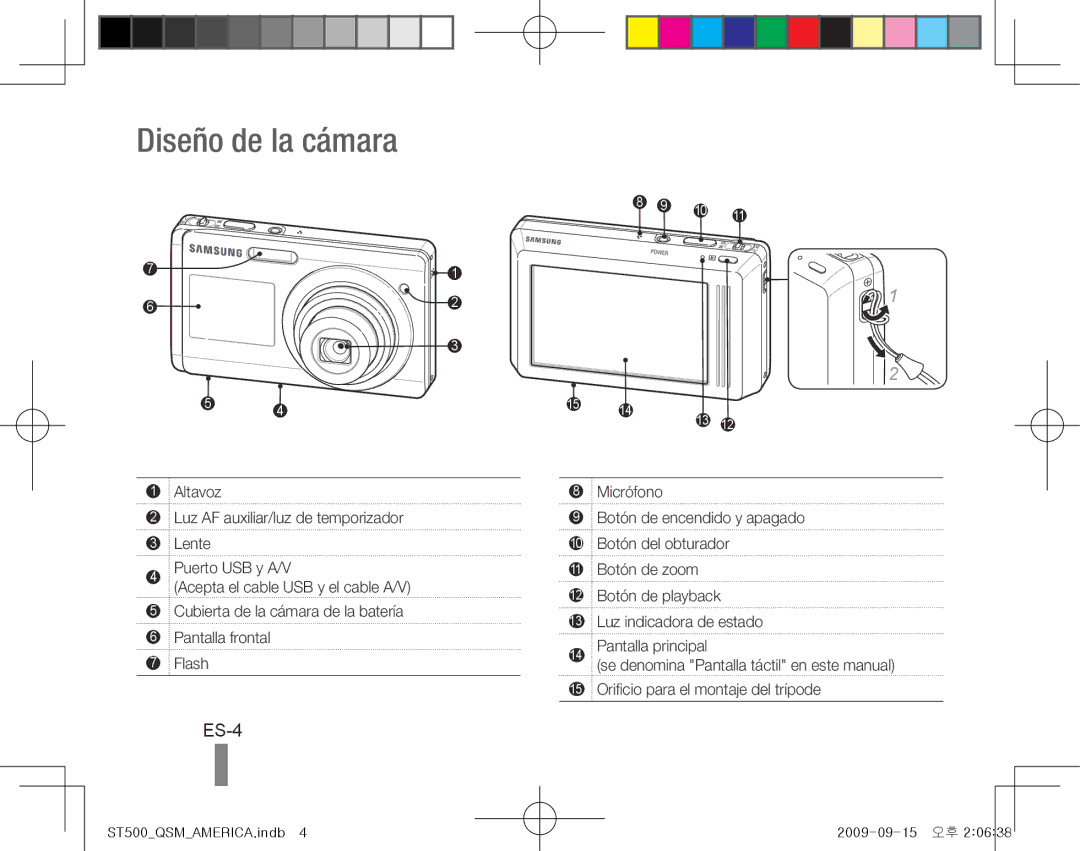 Samsung EC-ST500ZBPUZA, EC-ST510ZBPRE1, EC-ST500ZBPRIT, EC-ST500ZBASE1, EC-ST500ZBPSIT manual Diseño de la cámara, ES-4 