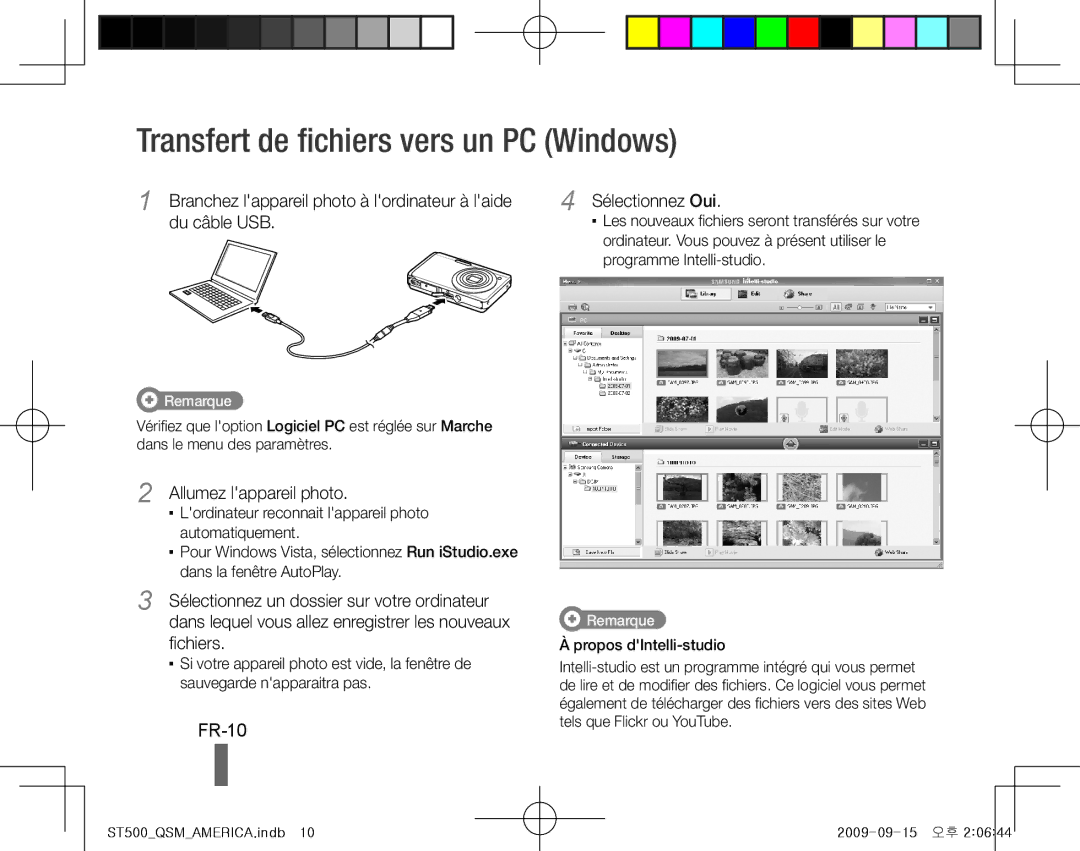 Samsung EC-ST500ZBPSVN, EC-ST510ZBPRE1 Transfert de fichiers vers un PC Windows, FR-10, Sélectionnez Oui, Du câble USB 