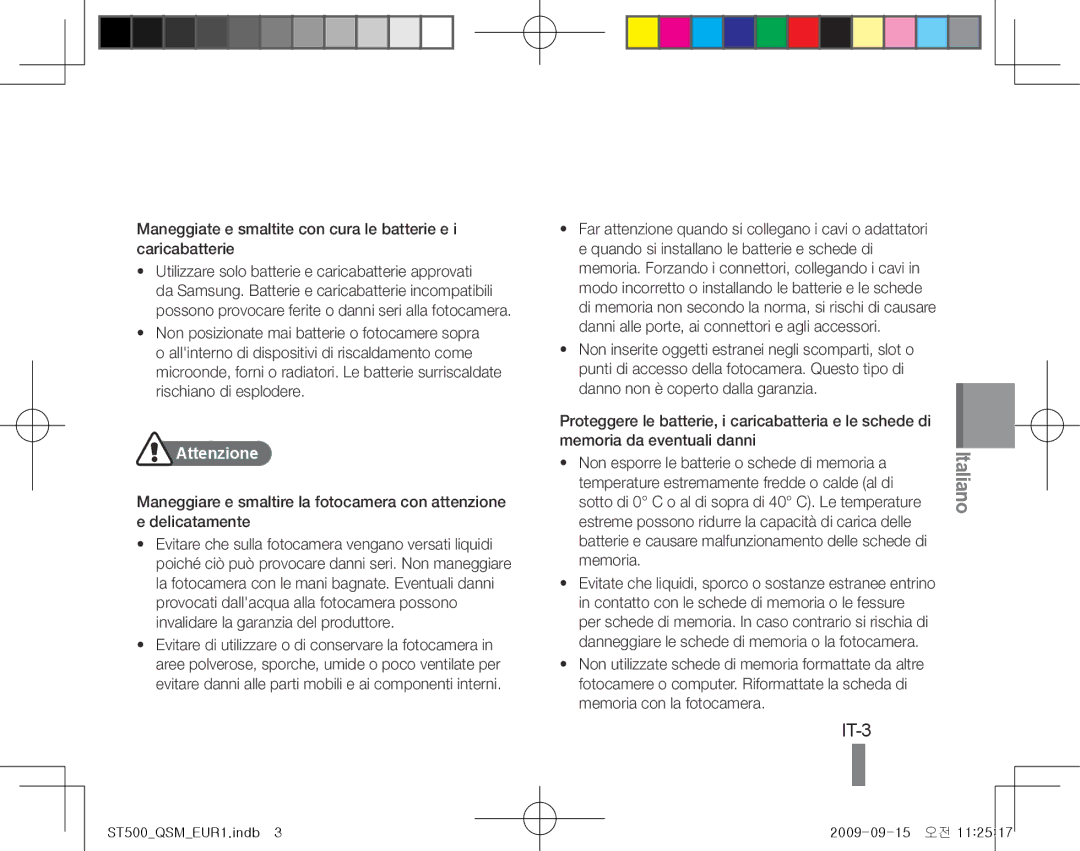 Samsung EC-ST500ZBPRGB, EC-ST510ZBPRE1, EC-ST500ZBPRIT, EC-ST500ZBASE1, EC-ST500ZBPSIT, EC-ST500ZBPSFR manual IT-3, Attenzione 