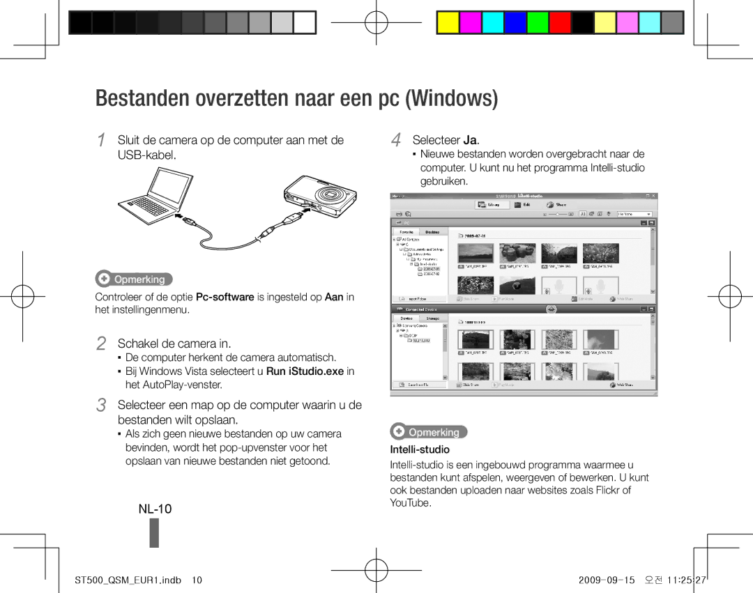 Samsung EC-ST500Z Bestanden overzetten naar een pc Windows, NL-10, Sluit de camera op de computer aan met de USB-kabel 