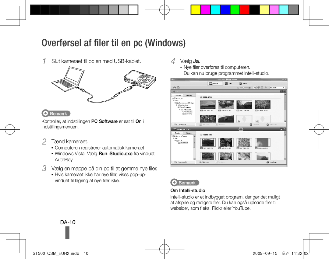 Samsung EC-ST500ZBPURU, EC-ST510ZBPRE1, EC-ST500ZBPRIT, EC-ST500ZBASE1 manual Overførsel af filer til en pc Windows, DA-10 