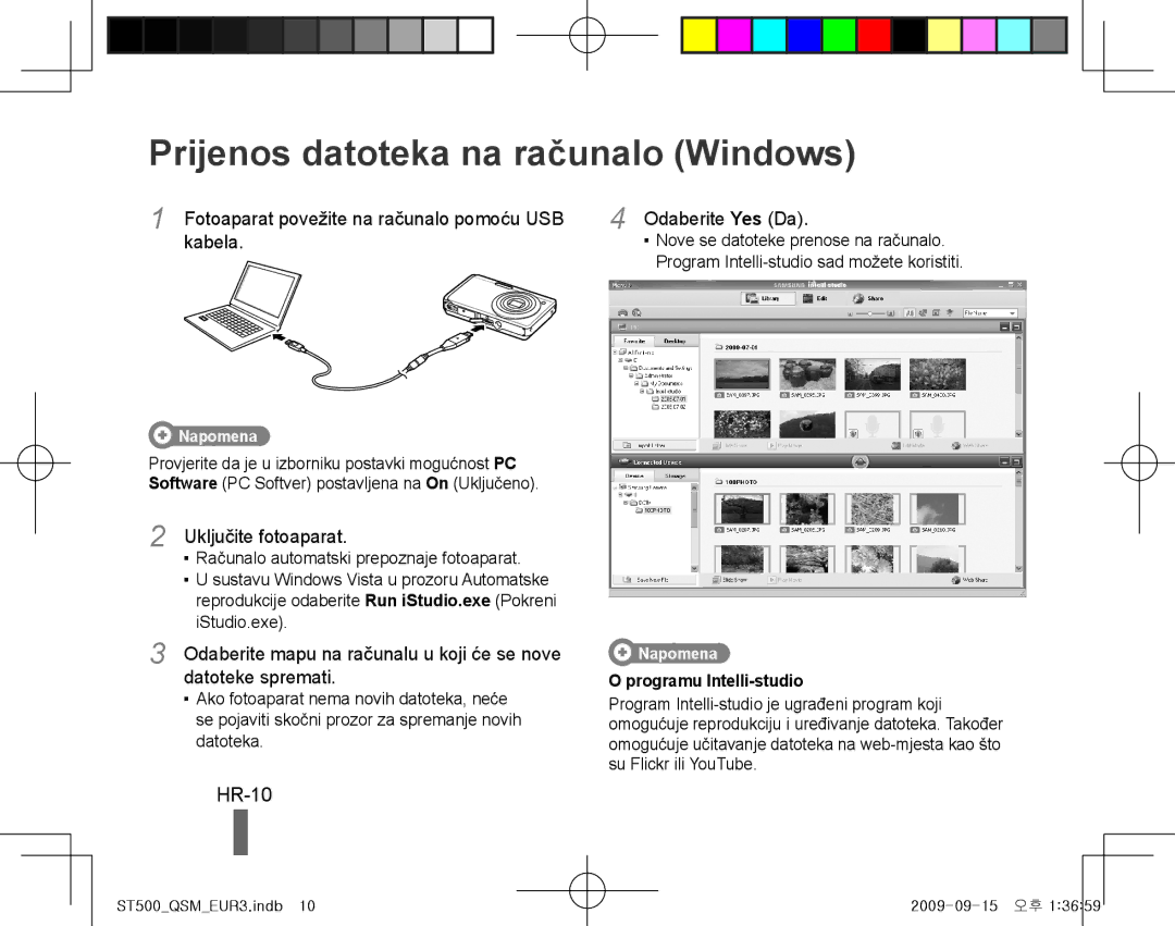 Samsung EC-ST500ZBPUAU manual Prijenos datoteka na računalo Windows, HR-10, Odaberite Yes Da, Kabela, Datoteke spremati 