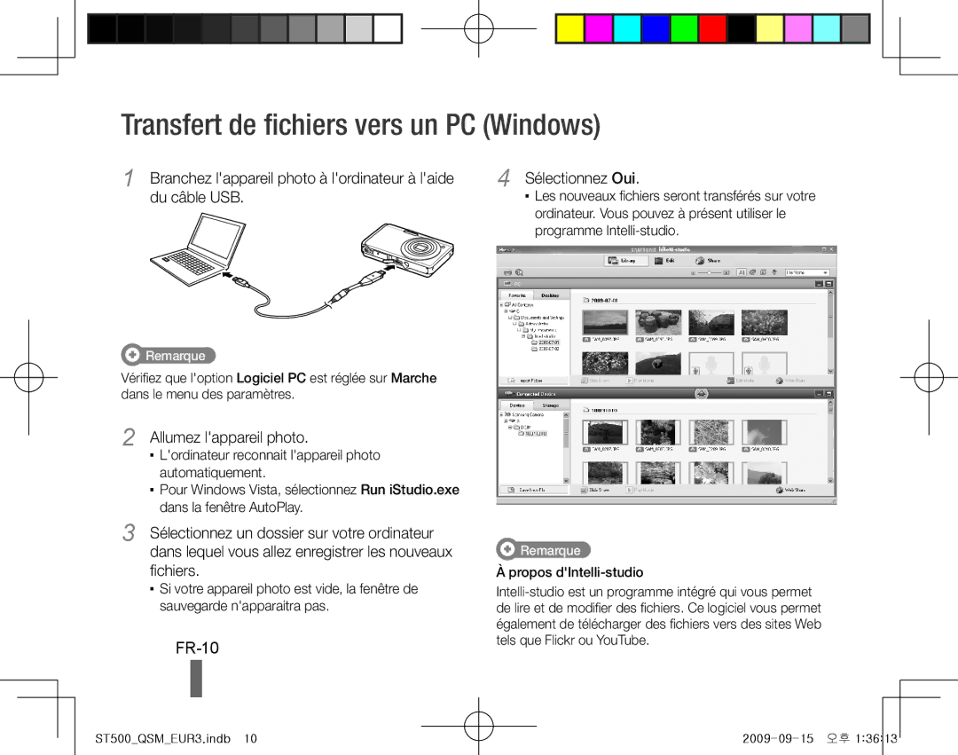 Samsung EC-ST500ZBPSVN, EC-ST510ZBPRE1 Transfert de fichiers vers un PC Windows, FR-10, Sélectionnez Oui, Du câble USB 