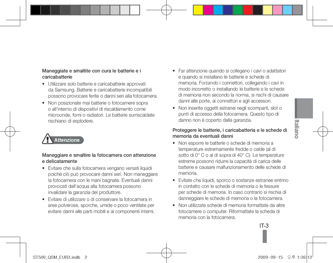 Samsung EC-ST500ZBPRE3, EC-ST510ZBPRE1, EC-ST500ZBPRIT, EC-ST500ZBASE1, EC-ST500ZBPSIT, EC-ST500ZBPSFR manual IT-3, Attenzione 