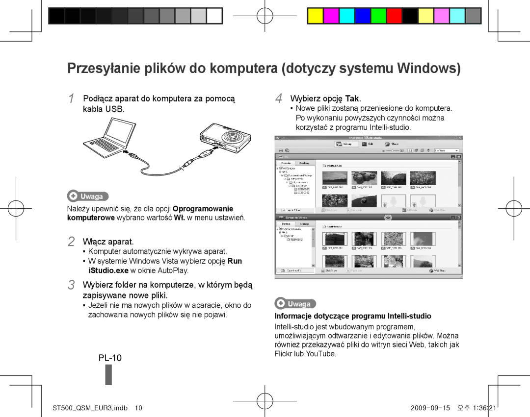 Samsung EC-ST500ZBPUAU, EC-ST510ZBPRE1 manual PL-10, Kabla USB, Włącz aparat, Zapisywane nowe pliki, Wybierz opcję Tak 