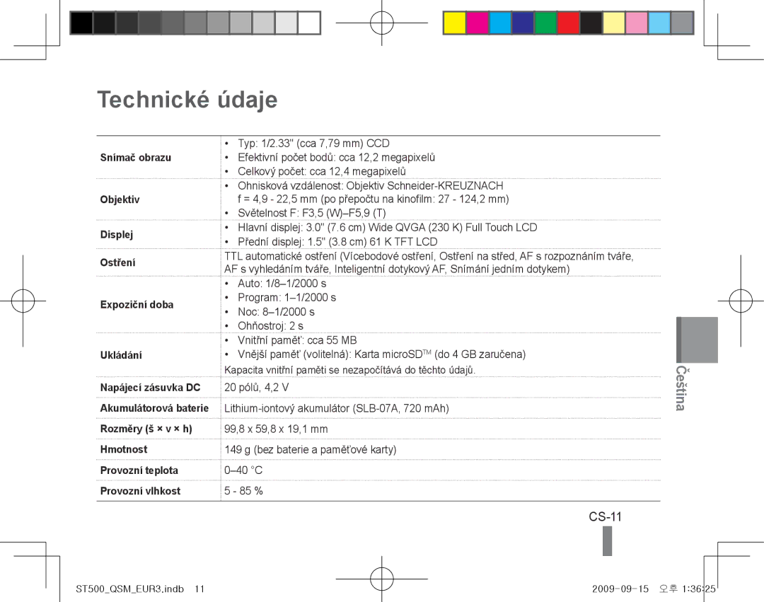 Samsung EC-ST500ZDPUAS, EC-ST510ZBPRE1, EC-ST500ZBPRIT, EC-ST500ZBASE1, EC-ST500ZBPSIT, EC-ST500ZBPSFR Technické údaje, CS-11 