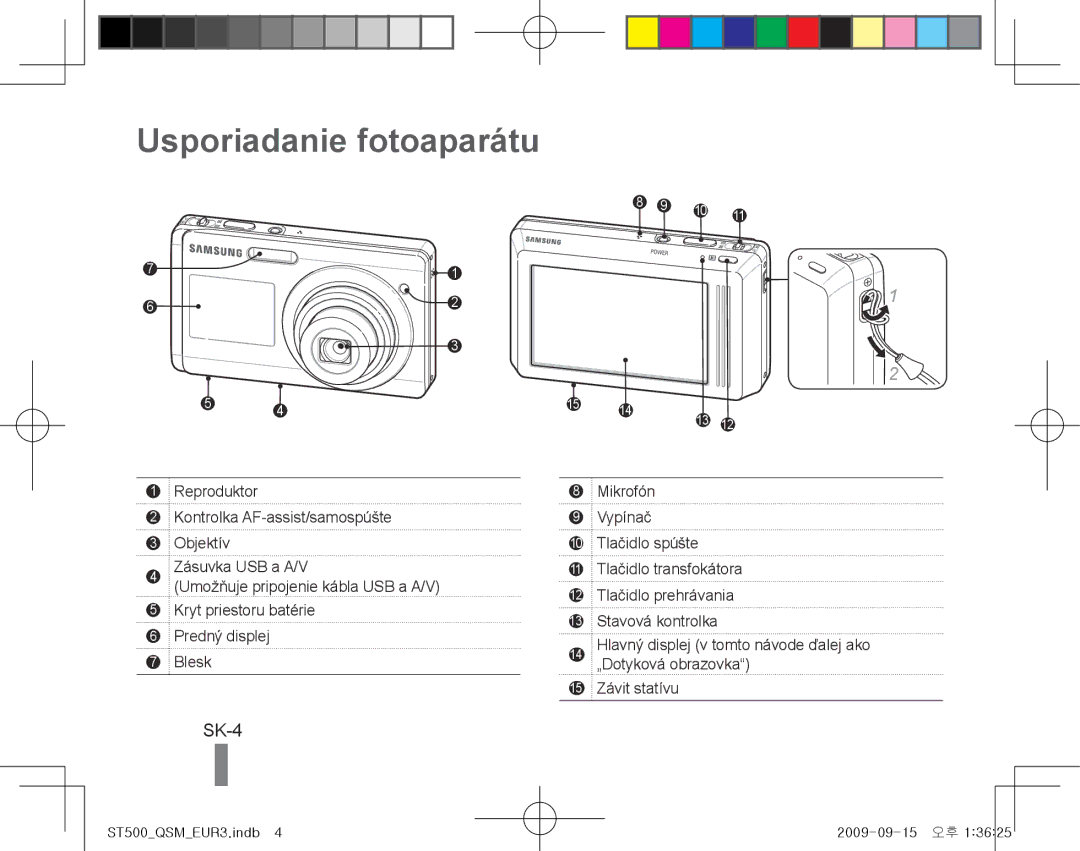 Samsung EC-ST500ZBPUDX, EC-ST510ZBPRE1, EC-ST500ZBPRIT, EC-ST500ZBASE1, EC-ST500ZBPSIT manual Usporiadanie fotoaparátu, SK-4 