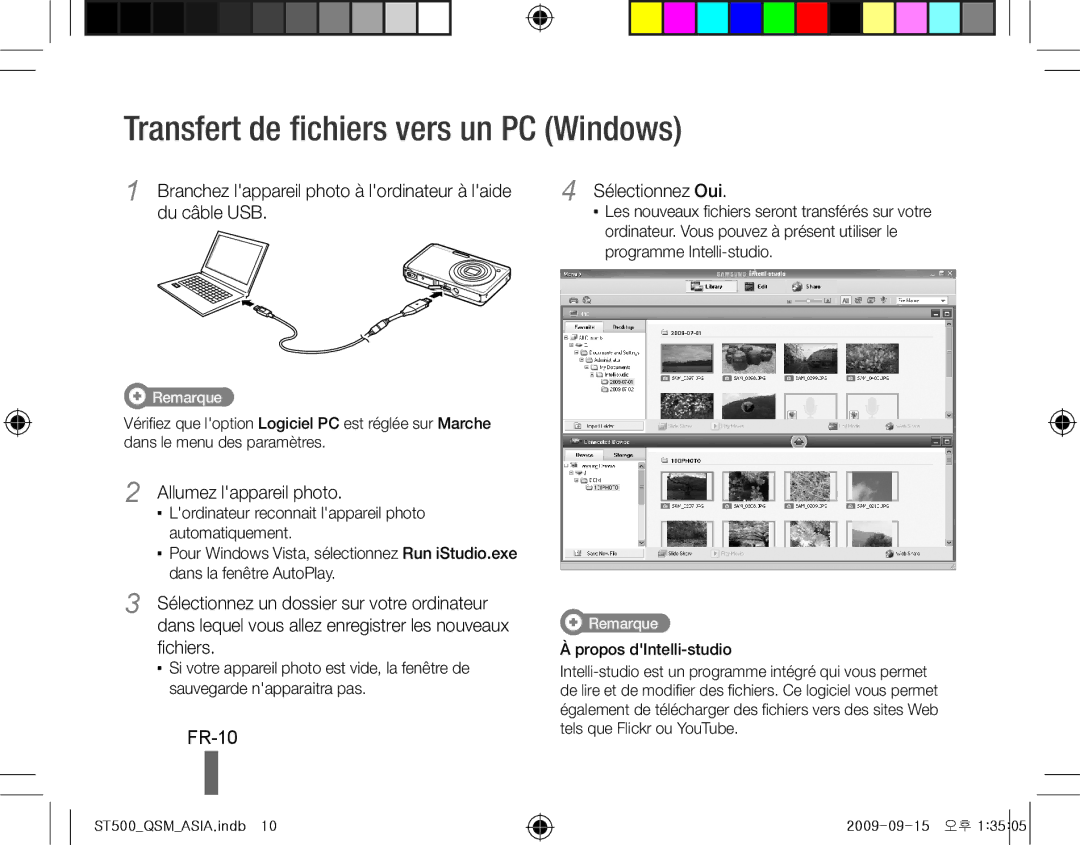 Samsung EC-ST500ZBPSDX, EC-ST510ZBPRE1 Transfert de fichiers vers un PC Windows, FR-10, Sélectionnez Oui, Du câble USB 