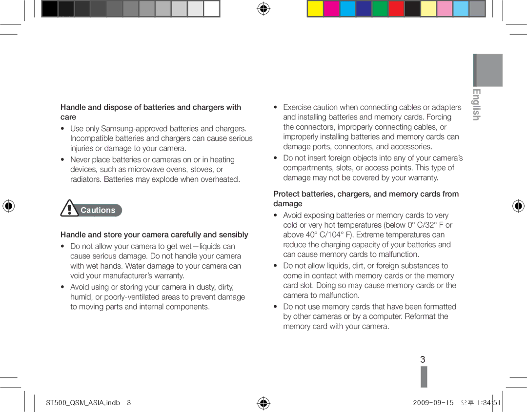 Samsung EC-ST500ZBPSIT, EC-ST510ZBPRE1, EC-ST500ZBPRIT manual Protect batteries, chargers, and memory cards from damage 