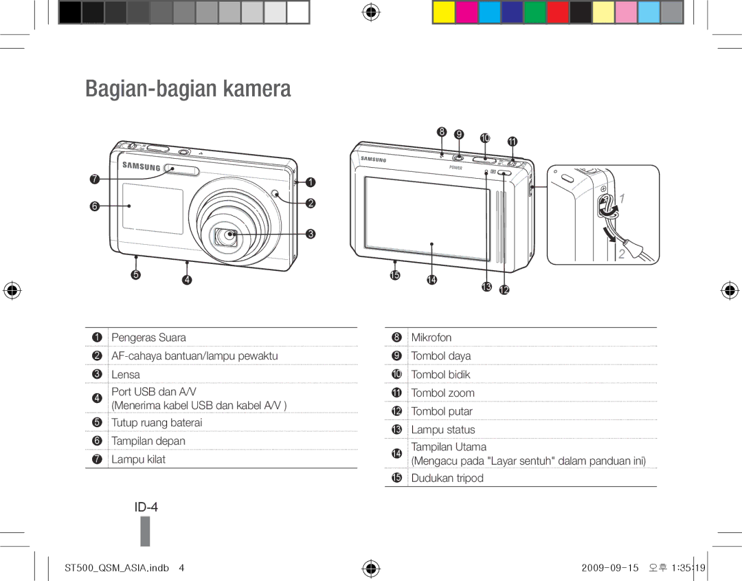 Samsung EC-ST500ZBPRIL, EC-ST510ZBPRE1, EC-ST500ZBPRIT, EC-ST500ZBASE1, EC-ST500ZBPSIT manual Bagian-bagian kamera, ID-4 