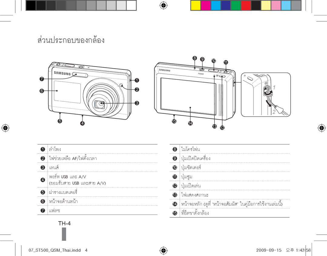 Samsung EC-ST500ZBPUDX, EC-ST510ZBPRE1, EC-ST500ZBPRIT, EC-ST500ZBASE1, EC-ST500ZBPSIT manual ส่วนประกอบของกล้อง, TH-4 