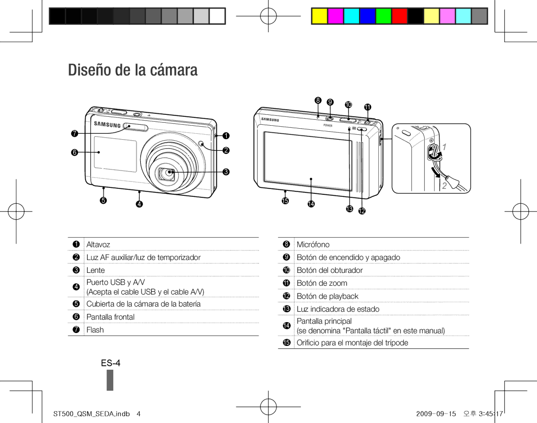 Samsung EC-ST500ZBPUZA, EC-ST510ZBPRE1, EC-ST500ZBPRIT, EC-ST500ZBASE1, EC-ST500ZBPSIT manual Diseño de la cámara, ES-4 