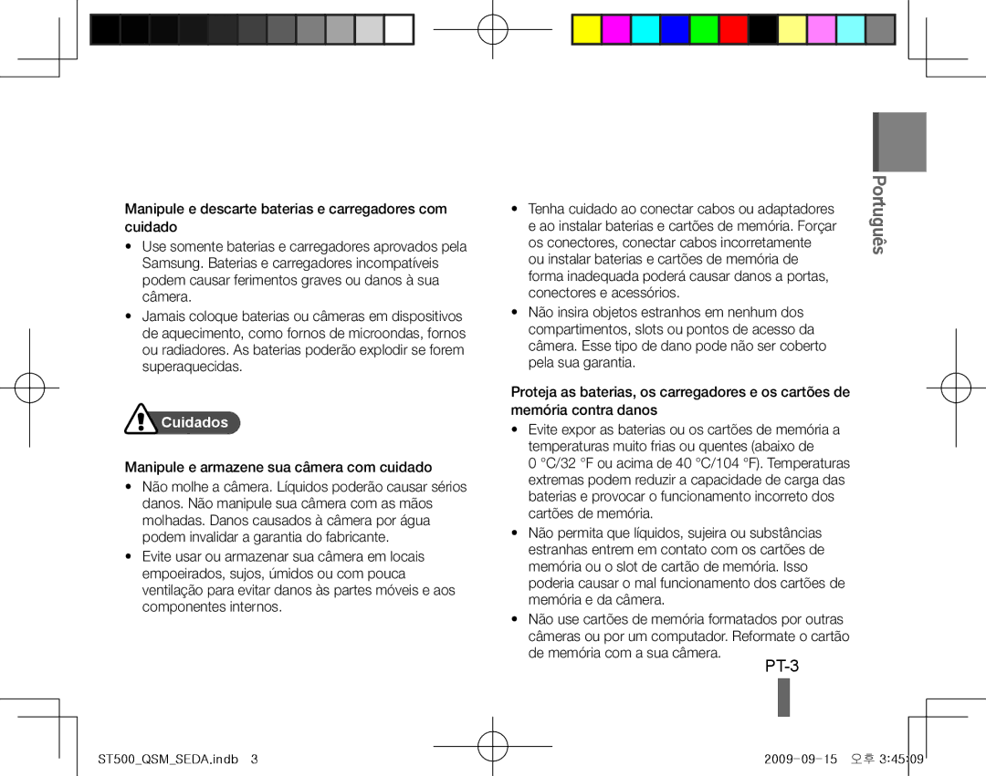 Samsung EC-ST500ZBPSIT, EC-ST510ZBPRE1, EC-ST500ZBPRIT, EC-ST500ZBASE1, EC-ST500ZBPSFR, EC-ST500ZBPUAU manual Português 